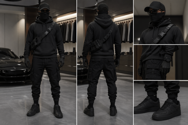 GTA 5 Online – Black Joggers Modded Outfit (No Transfer Look)