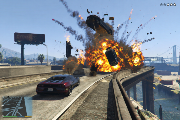 NPCs drive off overpass and explode — wild GTA 5 bug