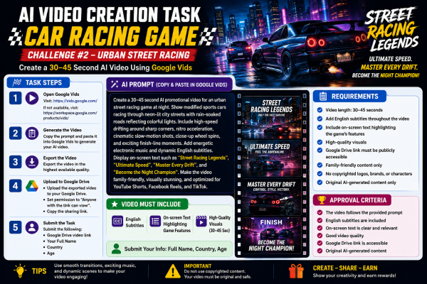 Create a 30–45 Second AI Video for an Urban Street Racing Game