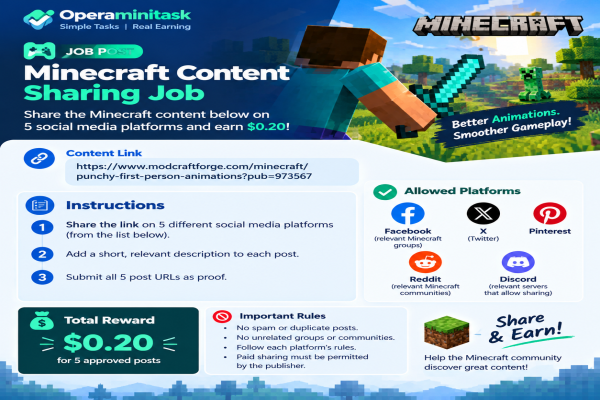 Minecraft Content Sharing Job